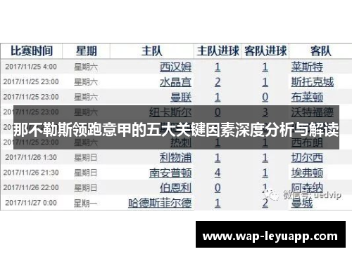 那不勒斯领跑意甲的五大关键因素深度分析与解读