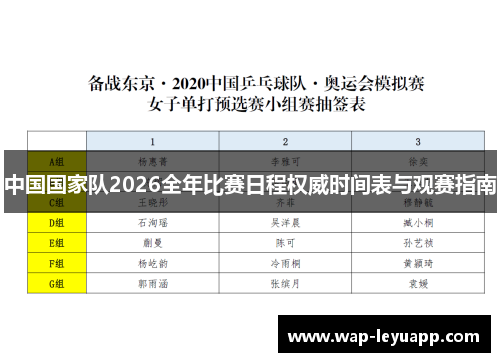 中国国家队2026全年比赛日程权威时间表与观赛指南